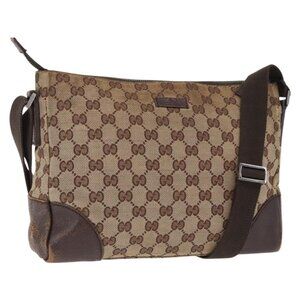 Authentic GUCCI GG Canvas Shoulder Bag Beige Silver 114273
